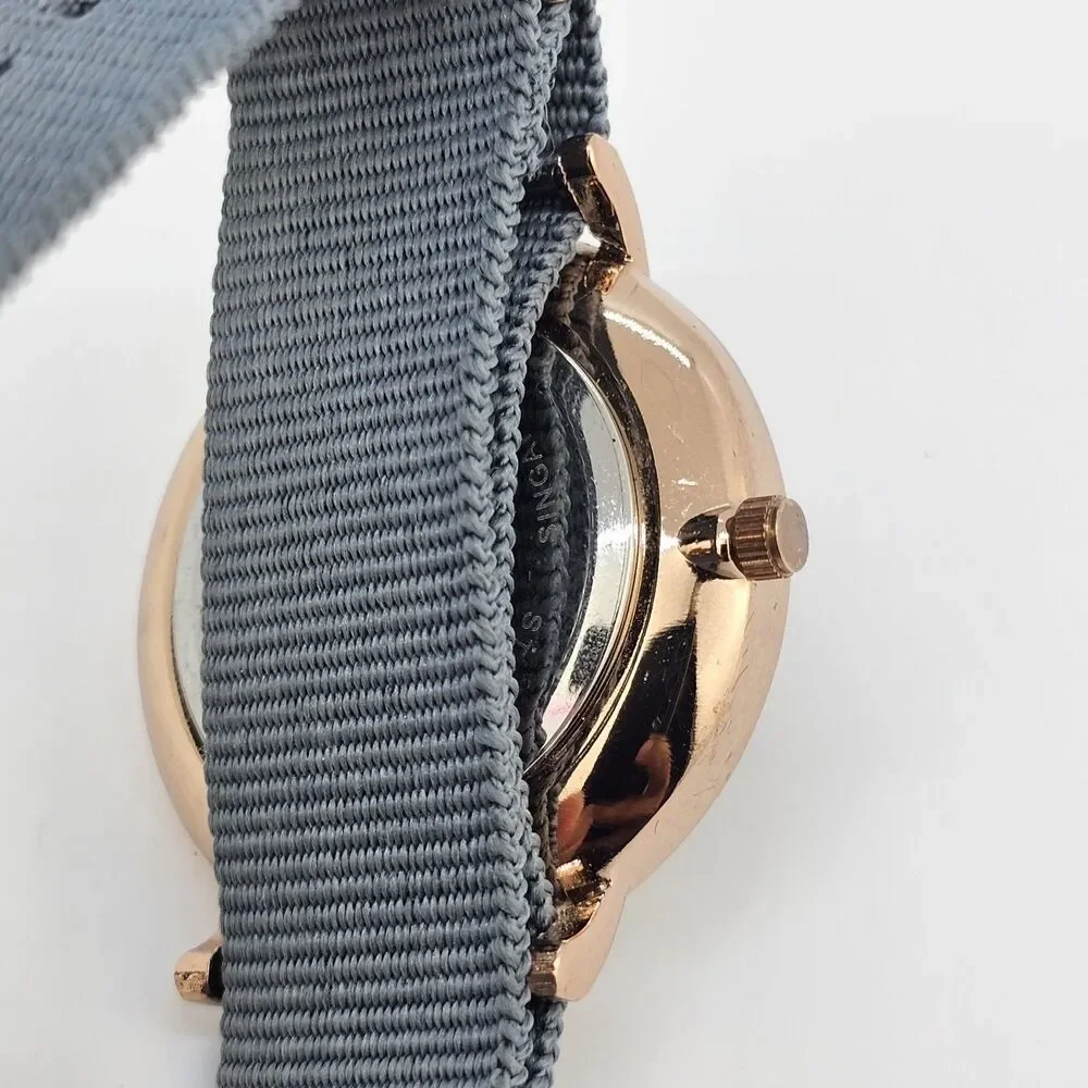 Unisex Watch 38MM Dark Gold Gray Dial Gray‎ Canvas Band Strap New Battery